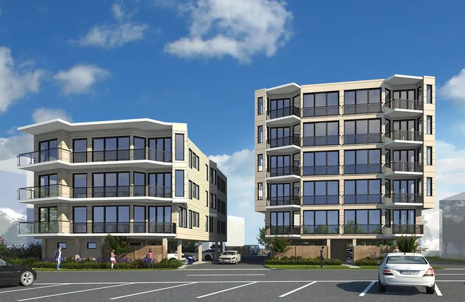 The condominiums slated to replace Ron's Landing consist of 13 units across two buildings, with covered parking offered on the ground floor of both.